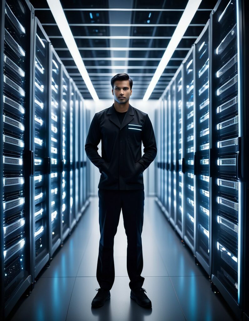 man in data center